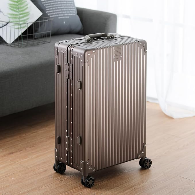 Metal All Aluminum Carry-on Luggage TSA Customs Lock Zipperless Silent Rotary Wheel Business Suitcase Aluminum Frame Set (titanium gold, 2Piece(20/28))