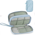 Leather Travel Electronic Organizer - Double Layer, Waterproof Case for Cables, Chargers, Phones & More - Portable, Shockproof Pouch for All Your Electronics Accessories (Light Blue, M)