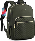 LOVEVOOK Laptop Backpack Purse for Women, Work Business Travel Computer Bags, College Nurse Backpack for Womens, Quilted Casual Daypack with USB Port, Fit 15.6 Inch Laptop, Army Green