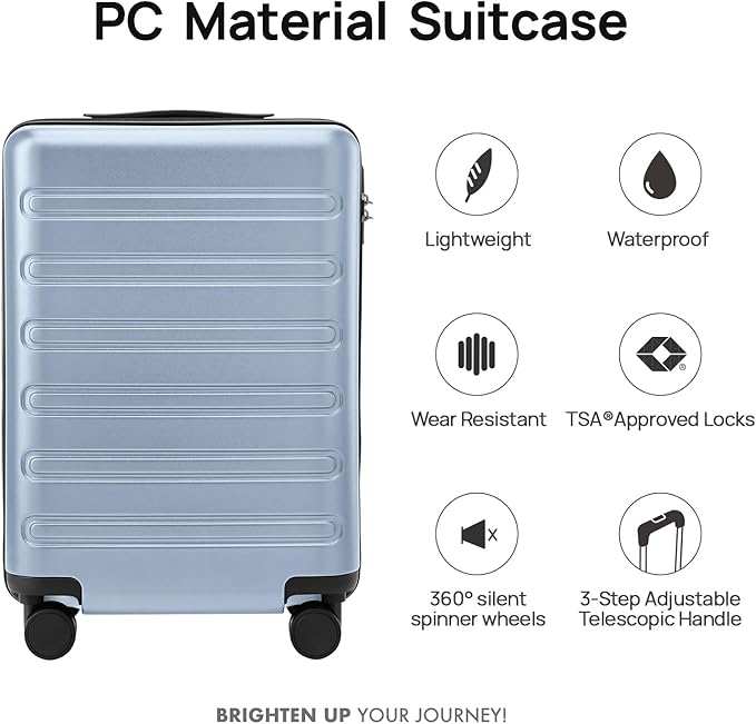 Carry on Luggage 22 X 14 X 9 Airline Approved, 20 Inch Luggage for 3-5 Days Travel, Double Spinner Wheels, 100% Hardshell PC, TSA Lock (09-Blue, Checked 28-Inch)