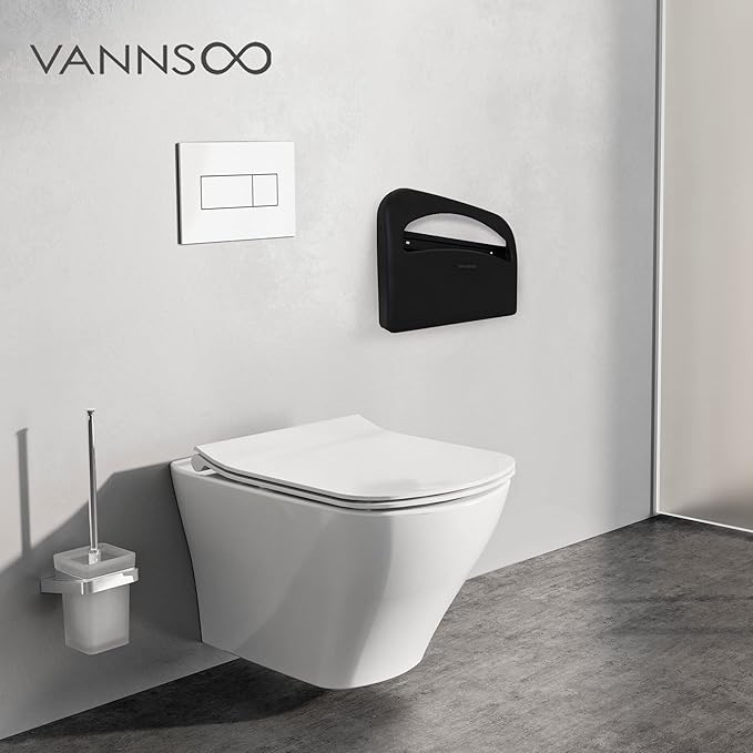 Toilet Seat Cover Dispenser - Stainless Steel Wall Mount Toilet Seat Cover Holder for Commercial Bathroom, 250 Single or Half Fold Seat Covers Capacity (Black)