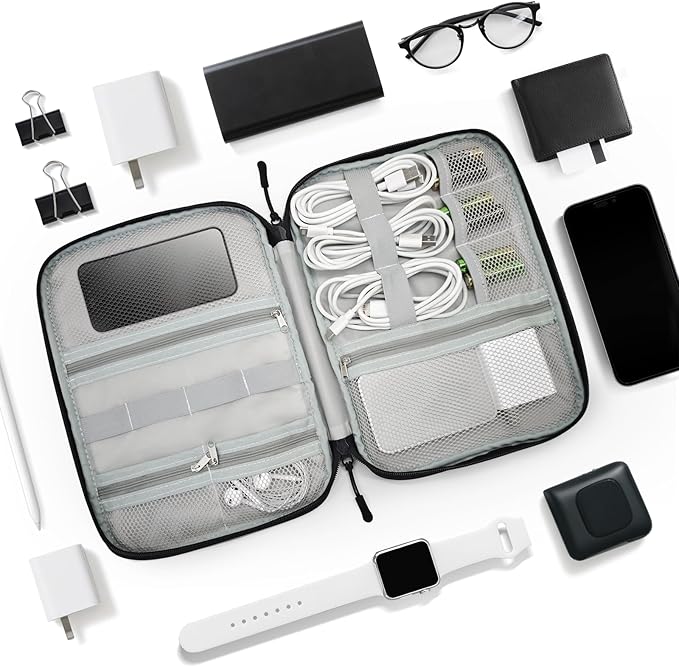 Custom Electronics Organizer Travel Case Personalized Name Initials Cable Charger Cord Tech Organizer Pouch Accessories Bag