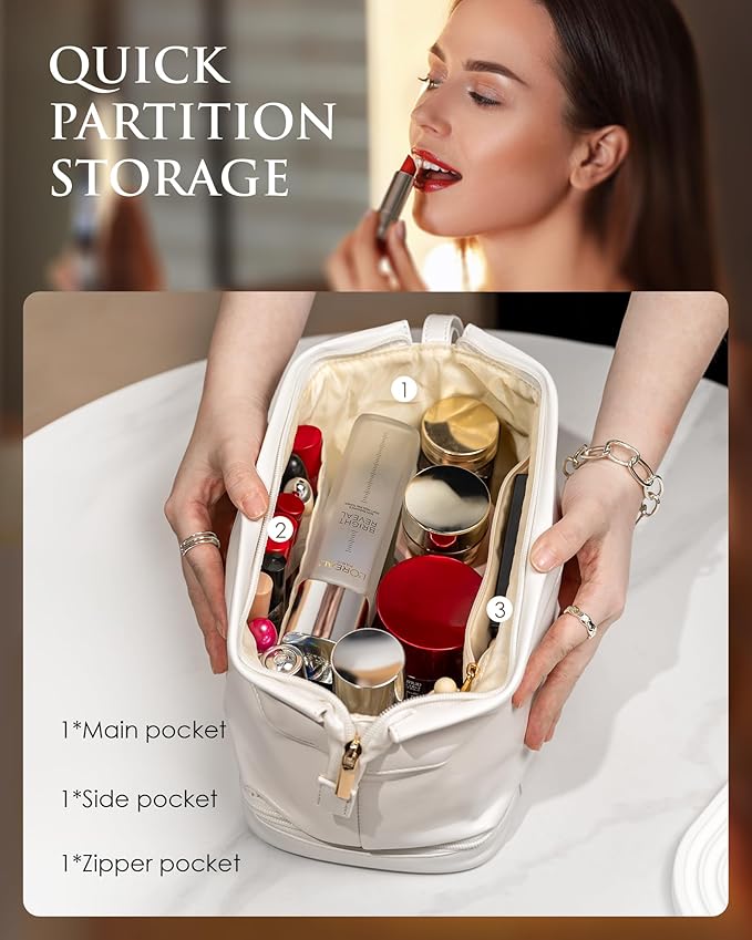 Gifts for Her, Initial Large Makeup Bags, Personalized Double Layer Cosmetic Bags with Makeup Brush Organizer, Waterproof PU Leather Travel Toiletry Bags for Wedding & Bridesmaid Gifts