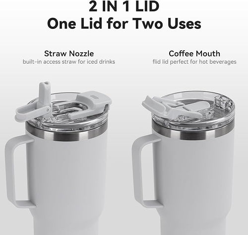 30oz Tumbler with Handle, Insulated Leak Proof Coffee Travel Mug with Straw Lid Double Wall Stainless Steel Vacuum Tumblers Metal Cup Keep Hot and Iced Drink for Gym, Office, Camping, White 1 Pack