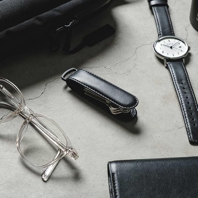 Jibbon Italian Premium Leather Key Organizer - Stylish Key Holder with Marine Grade 316 Stainless Steel, Compact EDC Keychain