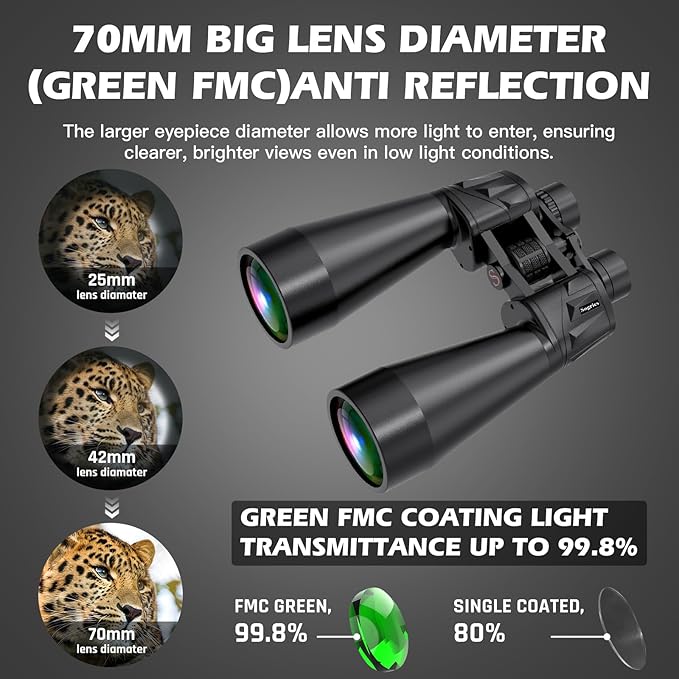 18x70 Binoculars for Adults High Powered, Large Aperture 70mm Astronomy Binoculars for Long Distance Viewing, Waterproof & Fogproof with Smartphone Adapter, Tripod Adapter, Carrying Case