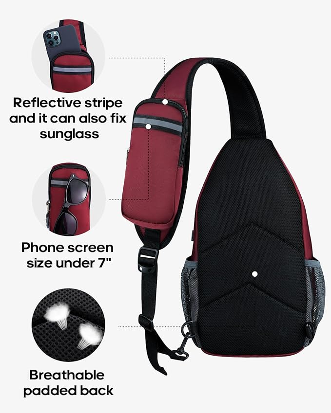 WATERFLY Crossbody Sling Backpack Sling Bag Travel Hiking Chest Bag Daypack