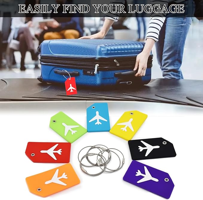 7 Pack Silicone Luggage Tag Baggage Handbag Travel Suitcase Tags with Name ID Card Perfect to Quickly Spot Luggage Suitcase (Orange