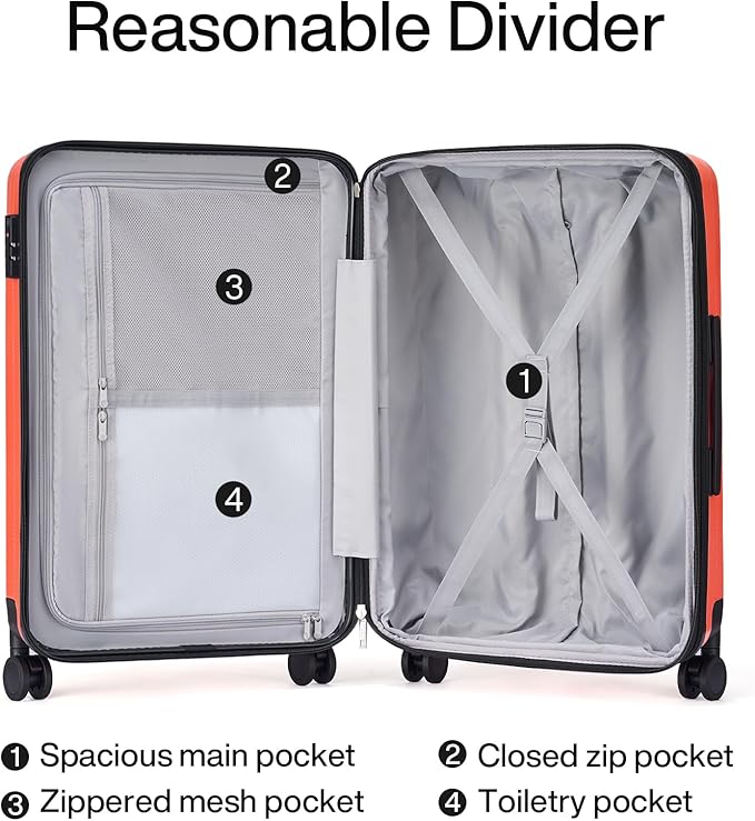 Hanke Expandable Hard Shell Luggage Sets 2 piece Carry on Luggage with Wheels Suitcases Lightweight Checked TSA Luggage Rolling Large Suitcase Travel Luggage Bag Woman Men 20/29 Inch(Orange)