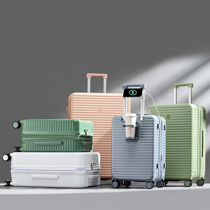 Hard Shell Suitcases Expandable Travel Luggage Sets 3 Piece, Carry on and Check in 3 Piece Luggage Suitcase Sets with Spinner Wheels Cup Holder Charger Built in (White, 20/24/28)
