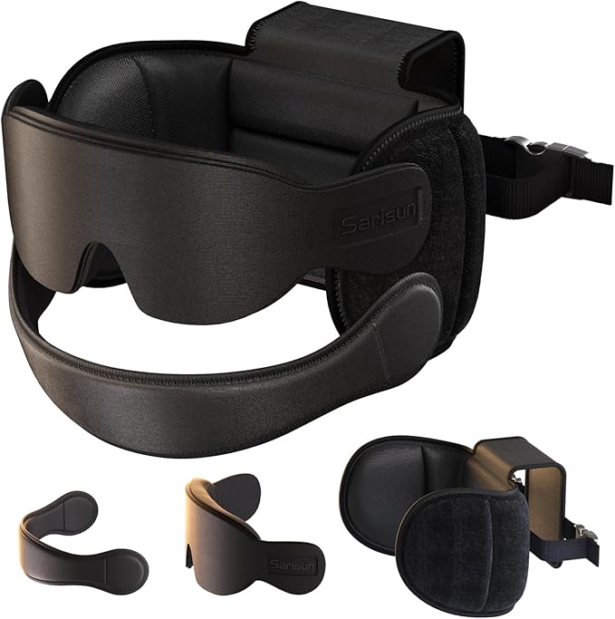 Travel Pillow Combo with Chin Strap, Airplane Pillows with 3D Eye Mask for Sleeping, 360° Support Plane Head Strap for All Plane Seats, Long Flights Essentials, Stop Bobblehead, Black