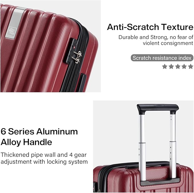 Hanke Expandable Hardshell Luggage Sets 3 piece Carry On Luggage with Wheels Suitcases Lightweight Checked Tsa Luggage Rolling Large Suitcase Travel Luggage Bag Woman Men 20/24/29 Inch(Burgundy)