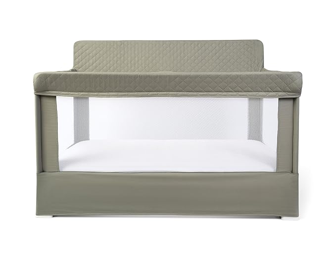 Baby Delight Lunaire Full Size Crib | Breathable Mesh Baby Crib | Tool-Free Assembly Baby Bed | 100% GOTS Certified Organic Cotton Fabric | Organic Sage