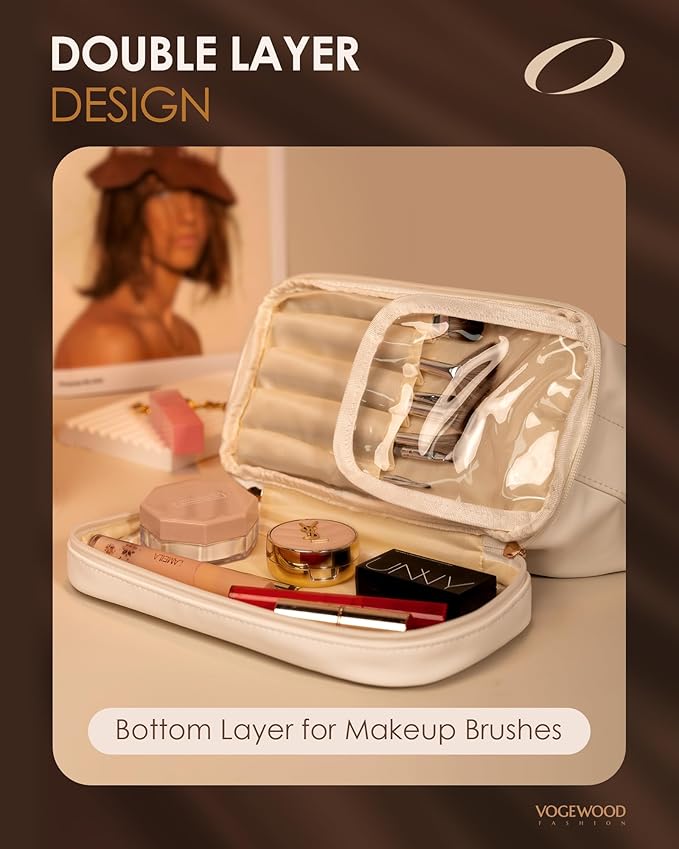 Personalized Gifts for Female, Makeup Bag with Handle, Initial Double Layer Cosmetic Bag with Makeup Brush Organizer, Cute Cosmetic Pouch for Women, Gifts for Friends Female Granddaughter