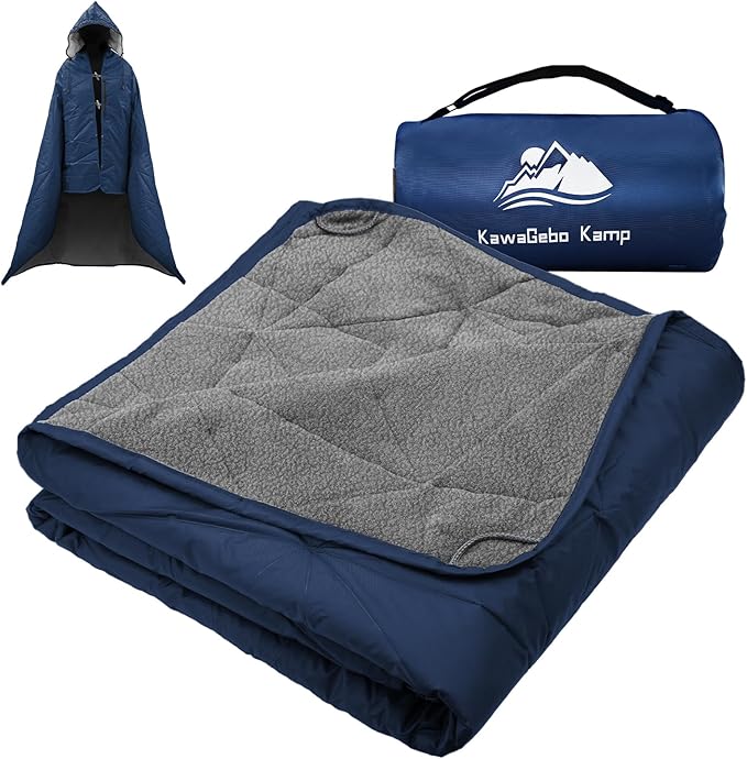 Outdoor Waterproof Blanket, Foldable Fleece Stadium Blanket for Outdoor Sports Event, Camping, Concerts, Car, Pet, Picnics - Windproof, Wearable, Machine Washable 80" x 58"