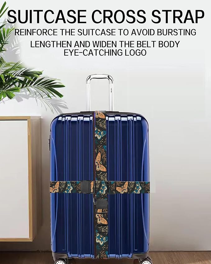 Luggage Straps for Suitcases, Adjustable Travel Belt, Durable Wide Luggage Strap, Cute Suitcase Strap Identifiers with Buckle, Bag Straps for Luggage, Boho Butterfly