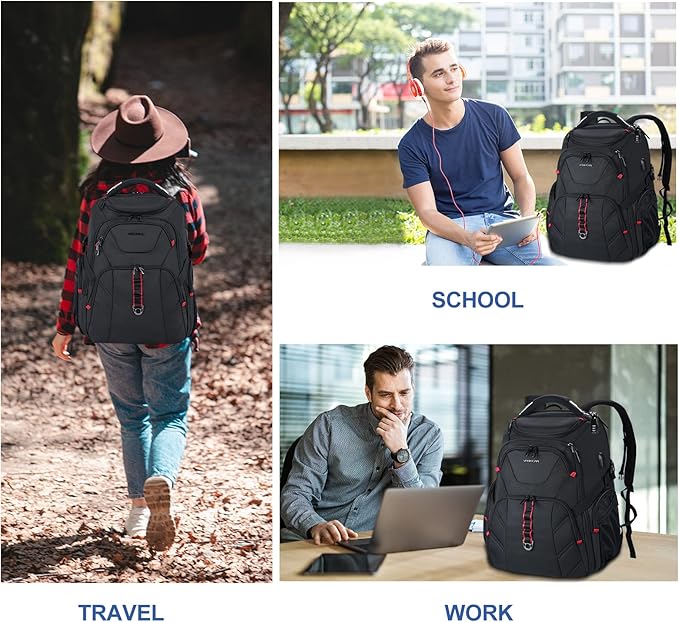 VANKEAN 17.3'' Travel Laptop Backpack TSA Friendly, Water Resistant Anti Theft Extra Large College Backpacks with RFID Pockets, USB Port for Men Women Business Work Bag, Black