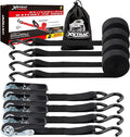 XSTRAP STANDARD Ratchet Tie Down Straps 4 Pk 10 Ft- 300 Lbs Load Cap- 900 Lbs Break Strength-Cargo Straps for UTV, ATV, Pickup,Truck, Moving Appliances, Lawn Equipment, Black