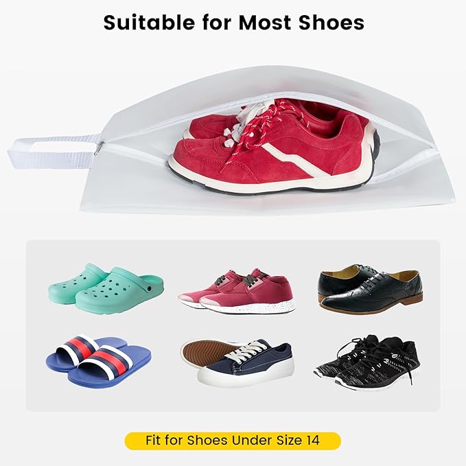 Vorspack Shoe Bags for Travel - 4 Pack Large Transparent Shoe Organizer with Handle Dustproof Shoe Bag Reusable Shoe Storage Bags for Men & Women