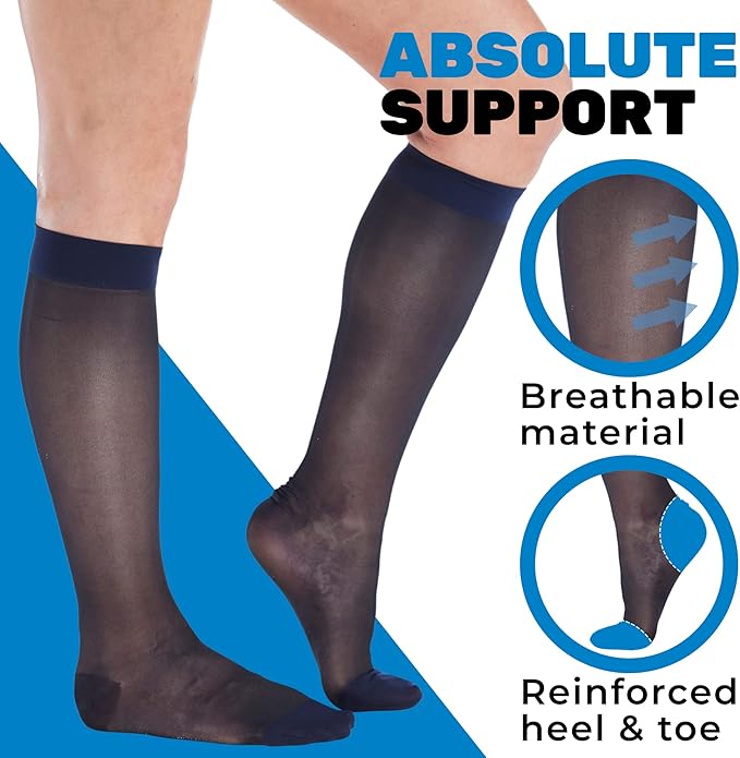 (3 Pairs - Closed Toe) Made in USA - Compression Socks for Women 15-20mmHg - Sheer Compression Knee High Stockings for Post Surgery, Pregnancy, Arthritis, Edema - Navy, Large - A101NV3-3