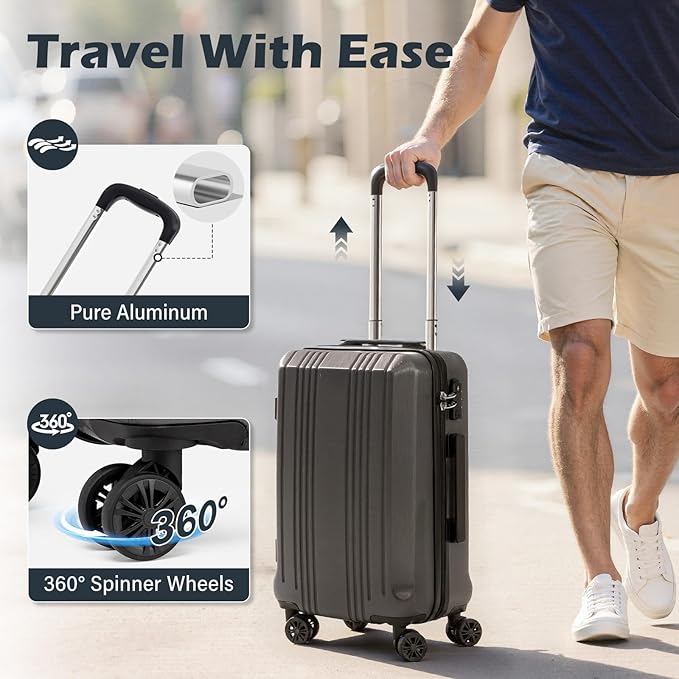 Coolife Luggage Suitcase PC+ABS with TSA Lock Spinner Carry on Hardshell Lightweight 20in 24in 28in(ice blue, S(20in_carry on))