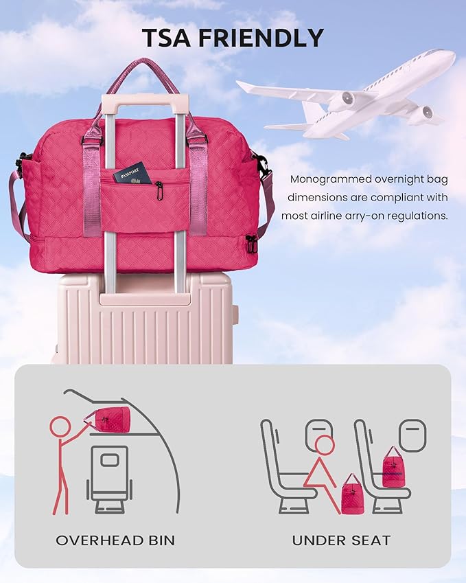 Bags for Girls, Birthday Gift-Initial Travel Bag with Shoe Compartment, Personalized Weekender Bag, Monogram Overnight Bag for Women, Letter Travel Bag with Makeup Bag (Letter E)