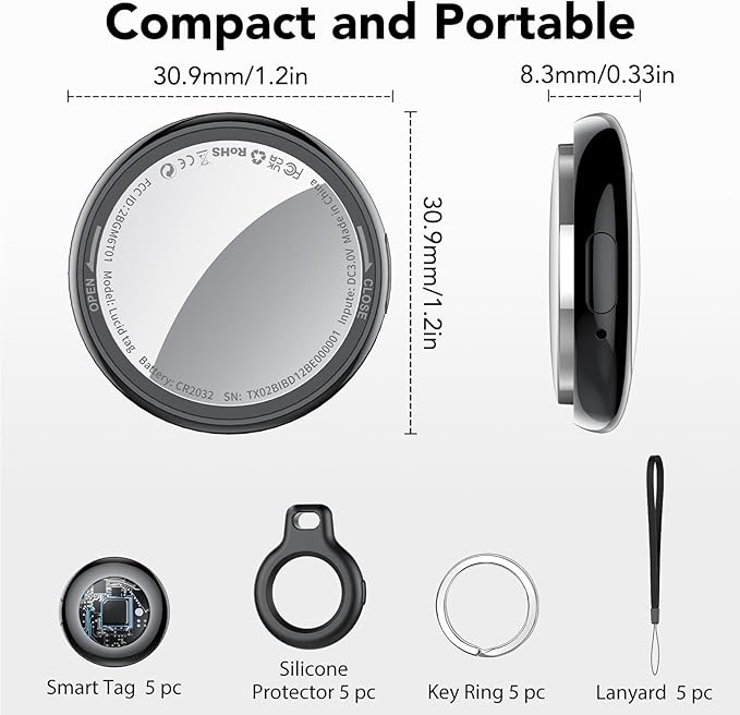 2025 New [Apple MFi Certified] (iOS Only) Air Tracker Tags-5 Pack, Bluetooth Tracker for Apple Find My, Replaceable Battery, Key Finder and Item Locator Smart Tag for Keys, Bags, Luggage, Pets, Wallet
