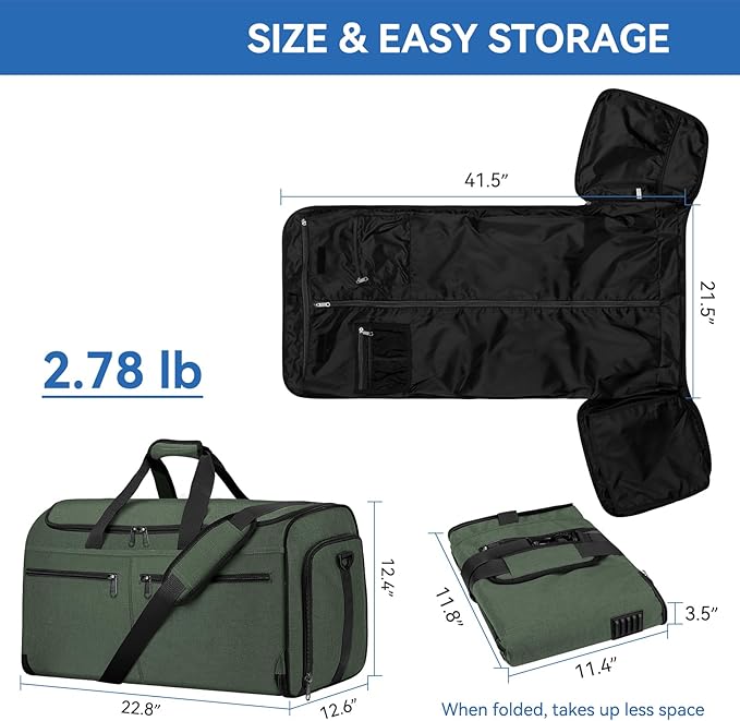 Bukere Garment Bags for Travel, Large Convertible Garment Duffel Bag for Men Women, Shoe Compartment, 2 in 1 Hanging Dress Suitcase Suit Travel Bags