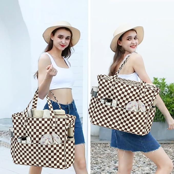 Waterproof Beach Tote Pool Bags for Women Ladies Extra Large Gym Tote Carry On Bag With Wet Compartment for Weekender Travel