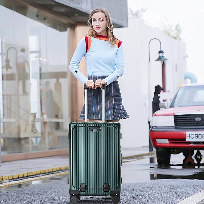 feilario 24in Aluminium Frame PC Hard Shell Spinner Wheels Luggage, Built-In TSA lock Carry on Suitcase, with Cup Holder, USB Port, Phone Holder