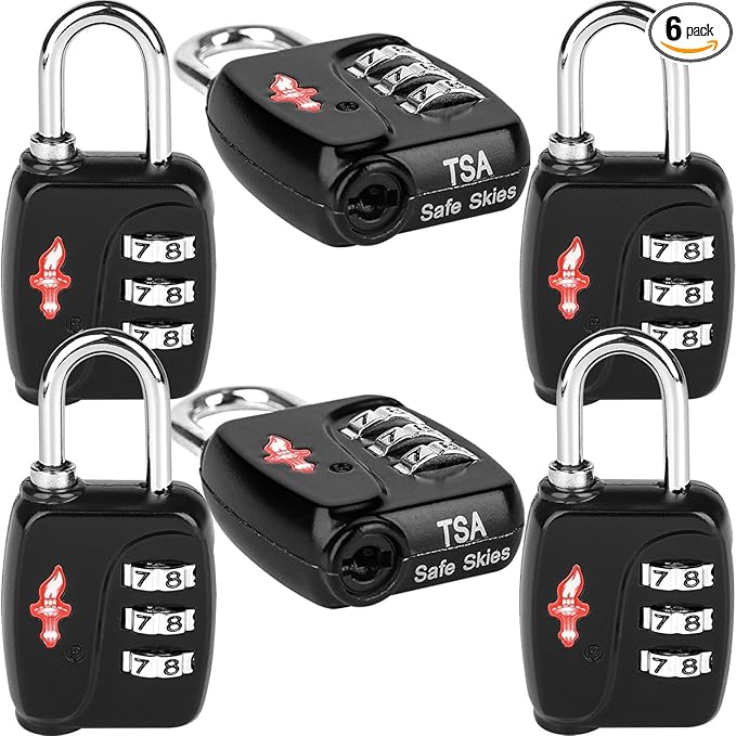 TSA Locks 6-Pack - Ultra Lightweight Travel & Gym Combo Locks (54g Each!), TSA Approved Secure Luggage Locks for Suitcases, School Backpacks, Lockers - 3-Digit Code, 2.36in Compact Design