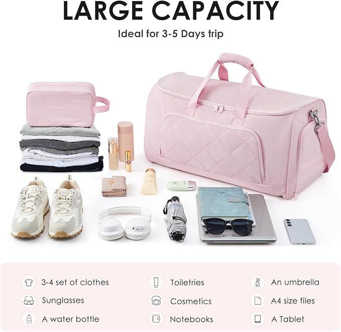 Rolling Garment Bag for Travel,Duffle Garment Bag with Wheels and Shoe Compartment for Men and Women,3 in 1 Suit Dress Bags with Wheels (Pink)