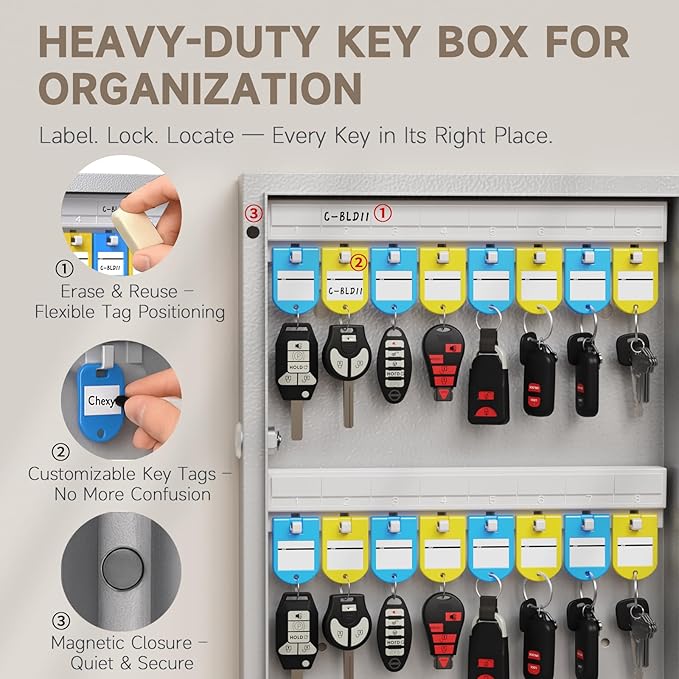 WeHere 72 Key Lock Box Wall Mount, APP Bluetooth/OTP/Wi-Fi/Fixed Code/Key Unlock, Smart Key Cabinet with Key Tag, Key Organizer Holder Box, Key Management Directory for Office, Valet, Realtor, Hotel