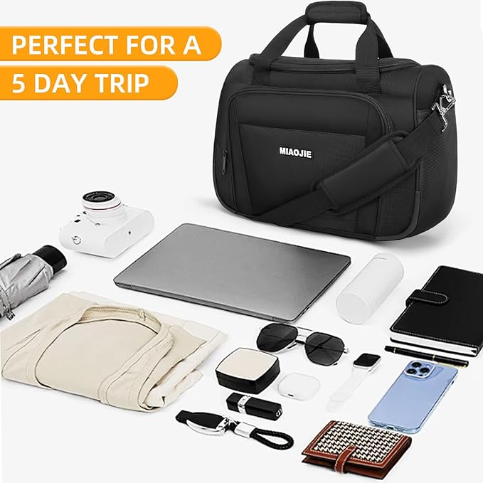 Underseat Carry On Luggage Lightweight Travel Tote Weekender Bag Overnight Duffle Bag for Travel, Travel Essentials Personal Item Travel Bag for Women and Men,Black-16Inch