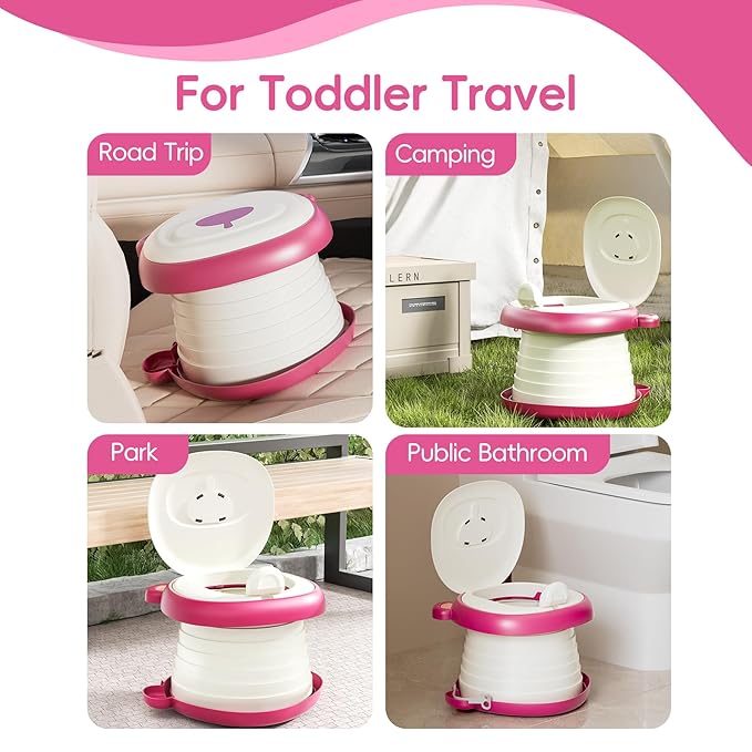 Travel Potty Seat for Toddler，Foldable Car Potty for Toddler, Portable Toilet Seat for Kids with Potty Liners, Absorbent Pads, Portable Potty Seat for Toddler Travel, Camping and Outdoor Use