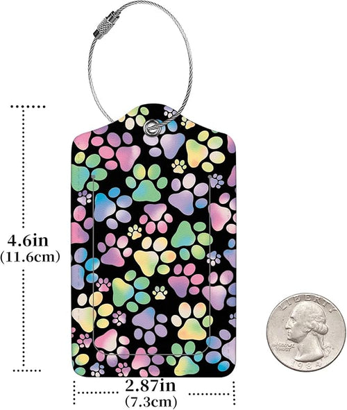 2 Pcs Luggage Tags for Suitcase, Cute Unique PU Leather Travel Bag Tag with Privacy Cover ID Label Address Card and Durable Metal Ring Suitable for Men Women Children Backpack,Colorful Dog Paw Prints