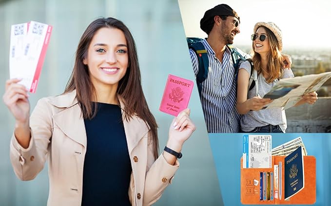 Passport Holder Cover Wallet Travel Essentials RFID Blocking Leather Card Case International Must Haves Travel Accessories for Women Men(113#Claybank)
