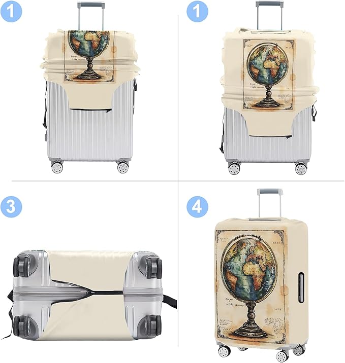 Luggage Cover Washable Suitcase Protector Anti-scratch Suitcase cover Fits 20-34 Inch Luggage (Globe, S(20-22inch suitcase))