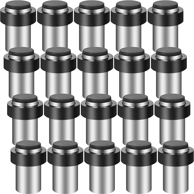 Chumia 30 Pcs Door Stopper Mounted Floor Stops Stainless Steel Cylindrical Stopper Modern Decorative Rubber Bumper Stops Holder Wall Protector for Bottom or Top of Door (Silver)