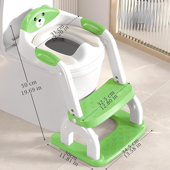 Potty Training Seat Upgraded 2-in-1 Potty Toilet for Kids Boys and Girls, Adjustable Step & Seat Height with Splash Guard Anti-Slip Pad Step Stool(Green)