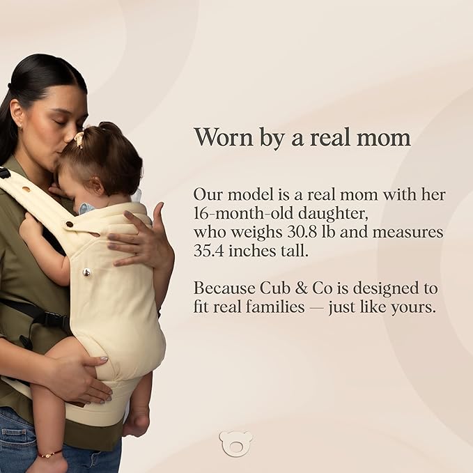 Cub & Co Ergonomic Baby Carrier Newborn to Toddler – 4-in-1 Adjustable with Head & Lumbar Support, Breathable Fabric, Multi-Position Design, Foldable for Travel (Beige)