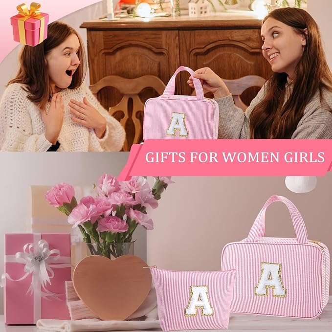YOOLIFE Hanging Toiletry Bag - Large Capacity Personalized Travel Toiletry Bag for Women, Cruise Ship Essentials - Letter S, Pink