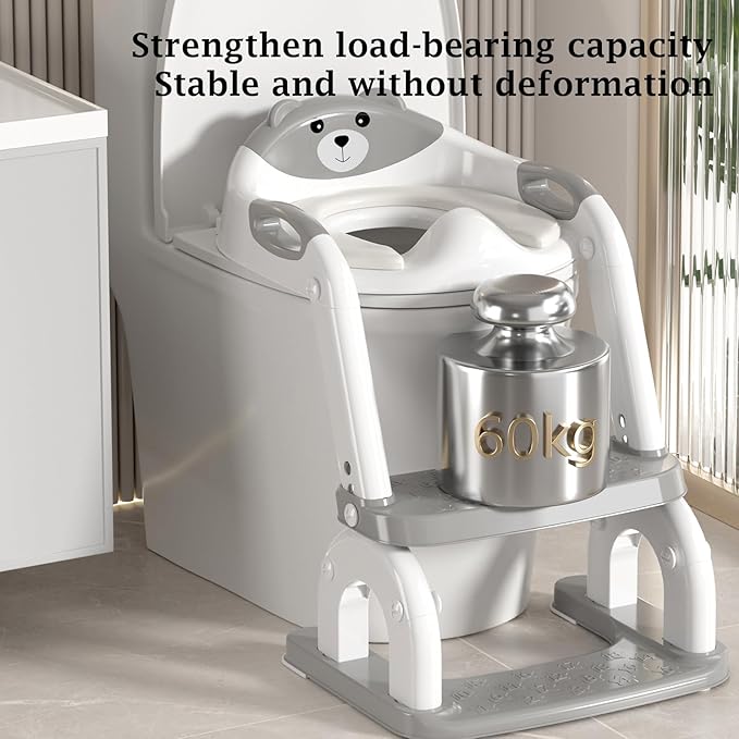 Potty Training Seat Upgraded 2-in-1 Potty Toilet for Kids Boys and Girls, Adjustable Step & Seat Height with Splash Guard Anti-Slip Pad Step Stool(White and Gray)