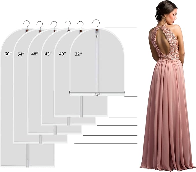 Clear Garment Bags Clothes Covers Protecting Dusts (Set of 12) for Storage Plastic Garment Bags Hanging Clothes Bags Dress Bag with Full Zipper for Closet Storage - 24'' x 32''/12 Pack