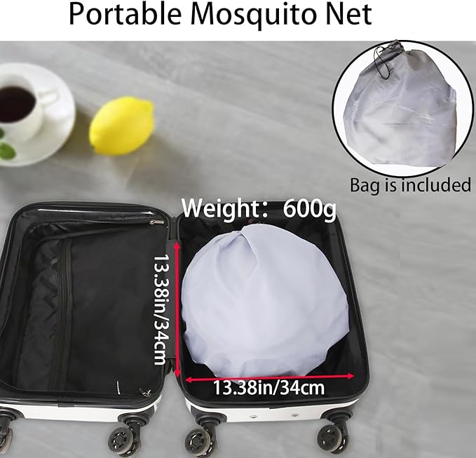 CMINGJ Portable Mosquito Net Foldable Pop-Up Travel Mosquito Net for Bed Free Installation-Suitable for Baby Adults Bedroom, Camping, nap, Patio (Large-Side Zipper(White net))