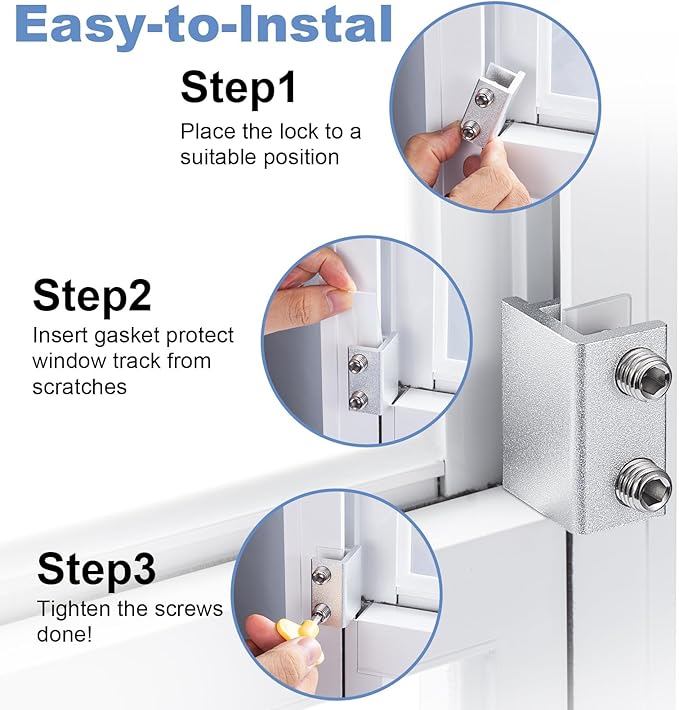 4 Sets Sliding Window Locks with Key, Window Locks for Up and Down Windows,Easy to Install Vertical & Horizontal Window Security Locks,Adjustable Aluminum Window Stopper Lock(Silver)