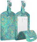FINTIE 2 Pack Luggage Tags, Leather Name ID Labels with Privacy Cover for Travel Bag Suitcase, Theme - Shades of Blue