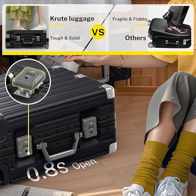 Krute Luggage 24 Inch Aluminum Frame Zipperless Suitcase with Spinner Wheels Checked Luggage PC+ABS Lightweight Hardshell