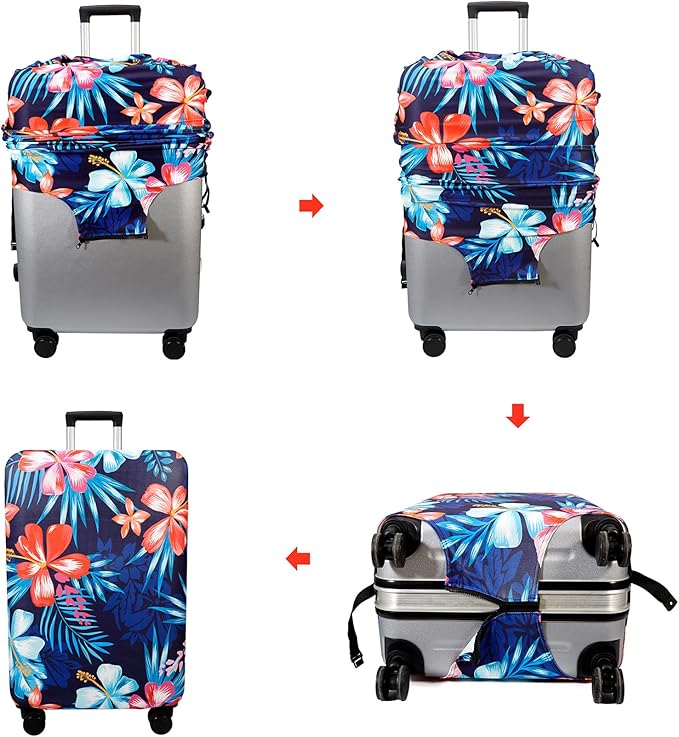 WUJIAONIAO Travel Luggage Cover Baggage Suitcase Cover Protector Skins 18-32 Inch (Flower, L (for 25-28 inch luggage))