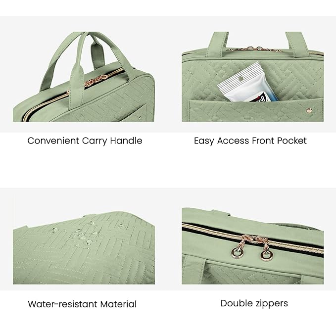 BAGSMART Toiletry Bag Travel Bag with Hanging Hook, Water-resistant Makeup Cosmetic Bag Travel Organizer for Accessories, Shampoo, Full-size Container, Toiletries (Green, Medium)